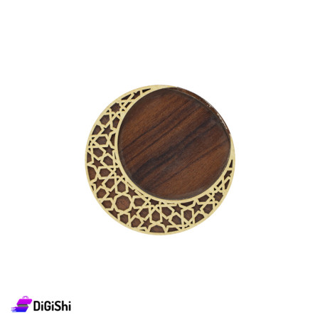 Wooden Bowl Crescent Shaped with Ramadan Design - Beige