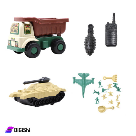 Plastic Tank Toy with Tipper and Airplane - Brown