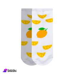 Pair of Women's Short Socks Orange Pattern