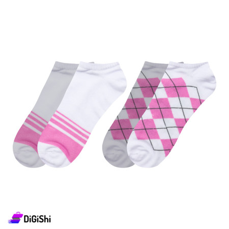 ZOX Plus Two Pair of Women's Short Socks Lozenge and Lines Pattern
