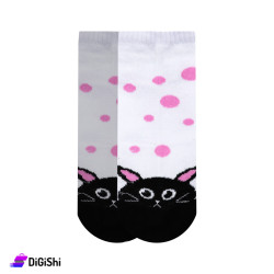 Pair of Women's Short Socks Cat Drawing
