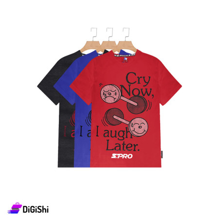 STARTER  Boy's Cotton Half-Sleeved T-shirt with Dumbbells Print