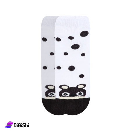 ZOX Plus a Pair of Women's Short Socks Cow Drawing - White