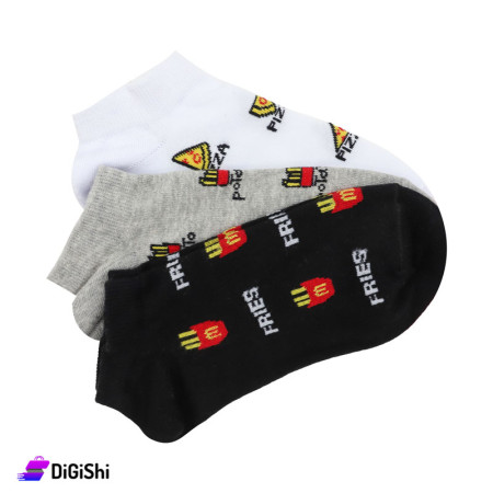 Al Samah Set Of Girl's Short Socks Fries Graphics