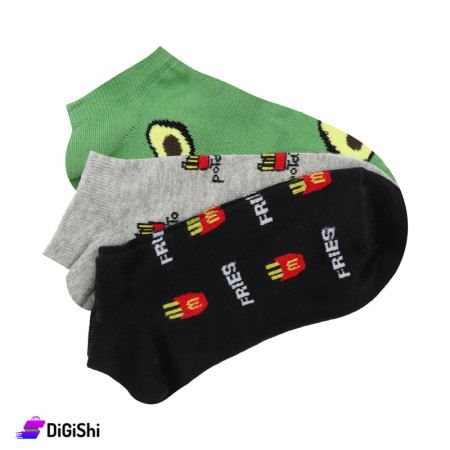 Al Samah Set Of Girl's Short Socks Avocado and potatoes Graphics