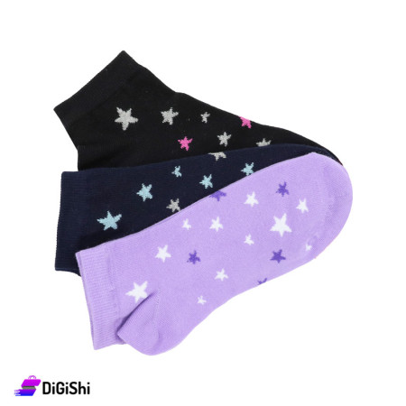 Al Samah Set Of Girl's Short Socks Stars Graphics