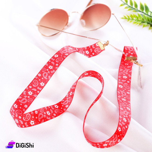 Wide Fabric Eyeglasses Necklace With Flower -Red
