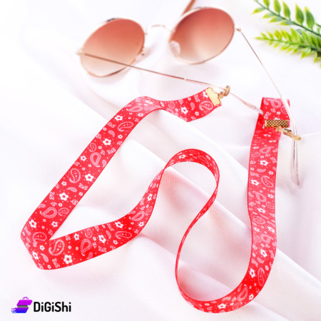 Wide Fabric Eyeglasses Necklace With Flower -Red