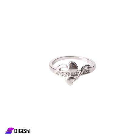 Silver Ring Hearts Shaped Inlaid With Zircon Stones