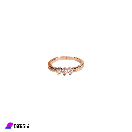 Ring with With 3 stones Zircon in Classic Model  - Golden Rose