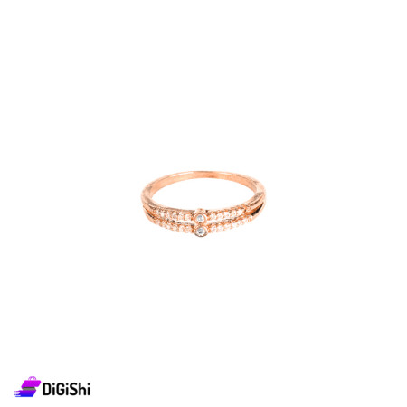 Double Ring with Zircon in Classic Model  - Golden Rose