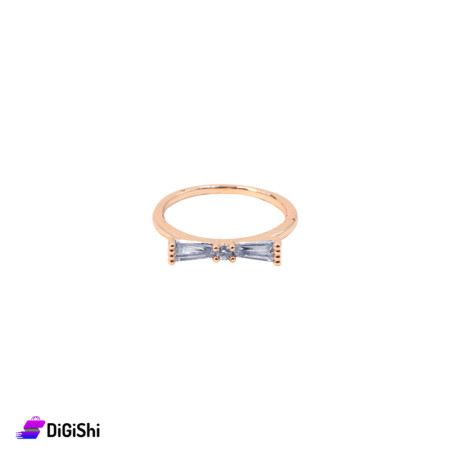 Bow Design Ring With Silver Zircon Stone - Golden Rose