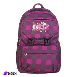 LOVE Checks Three Layers Tarpaulin School Backpack - Purple and Brown