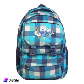 LOVE Checks Three Layers Tarpaulin School Backpack - Navy and Tiffany
