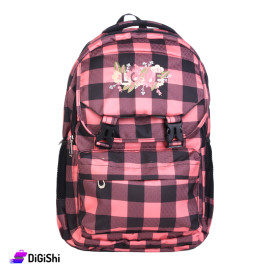 LOVE Checks Three Layers Tarpaulin School Backpack - Black and Apricot
