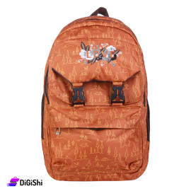 LOVE Trees Three Layers Tarpaulin School Backpack - Brown and Dark Orange