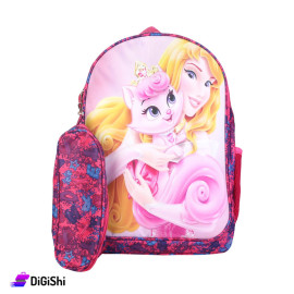 Pinkie Pie Three Layer School Backpack with Case with Cat Print - Fuchsia