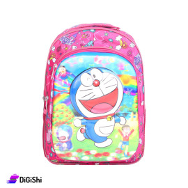 حقيبة ظهر مدرسية رسمة نافرة Doraemon - فوشيا