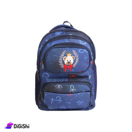 Three Layers School Backpack with a Bear Face Pattern - Navy