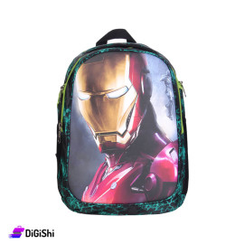 Iron Man Two Layers School Backpack - Black and Green