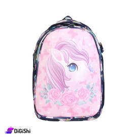 Unicorn Two Layers School Backpack - Navy and Pink