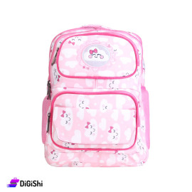 Three Layers School Backpack with Clouds - Light Pink