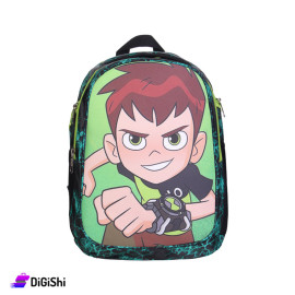 حقيبة ظهر طبقتان رسمة Ben 10 - أسود وأخضر