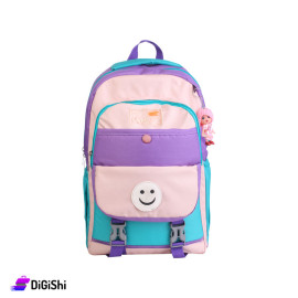 Experto Three Layers Backpack with Smiley Pattern and Girl Pendant - Purple and Coral