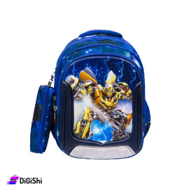 LEXI LP 3404 Waterproof Canvas Three Layer Relief robot Backpack With Pencil Case