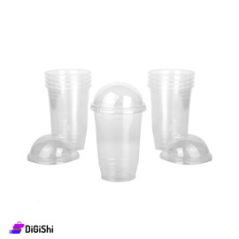 مجموعة كاسات نايلون مع غطاء 12 أونص - شفاف