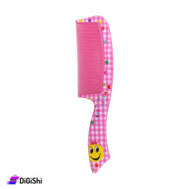 Plastic Hair Comb With Square And Hearts Patterned Handle - Fuchsia
