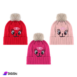 Children's Wool Hat Fur lined with Face Drawing