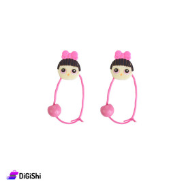 Girl's Rubber Hair Tie - Girl's Head Shape With Fuchsia Bow