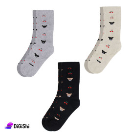 جوارب نسائية بشكير ساق طويل رسمة دبدوب وكرز ZOX