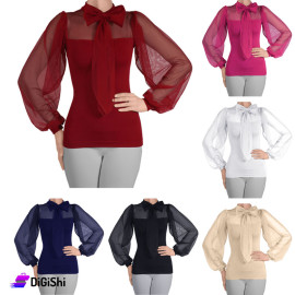 Solitaire Women's Chiffon Sweater with Bow
