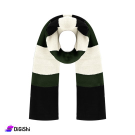 Wool Stripped Men's Scarf - White And Black And Olive