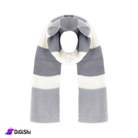 Wool Stripped Men's Scarf - White And Gray