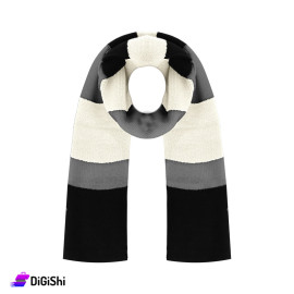 Wool Stripped Men's Scarf - White And Gray And Black