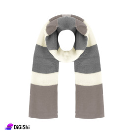 Wool Stripped Men's Scarf - White And Gray And Choco