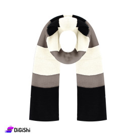 Wool Stripped Men's Scarf - Black And Light Choco And White