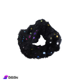 Dotted Fur Hair Scrunchie - Black