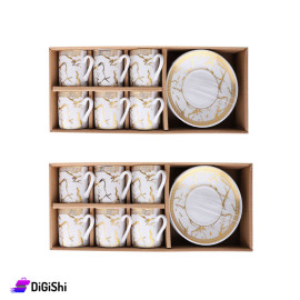 Set of Coffee Cups And Saucers Marble Design - White And Gold