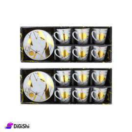 Set of Coffee Cups And Saucers - White And Gold