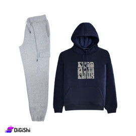 STARTER Men's cotton sports pajamas With writing on the front - Navy And Gray