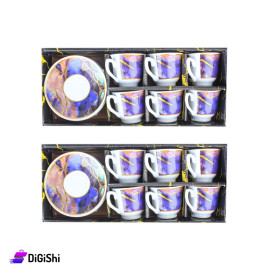 Set of Coffee Cups And Saucers With Galaxy Drawing