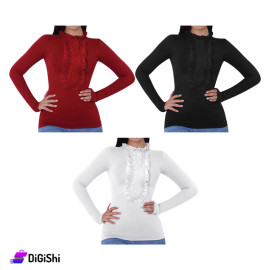 Solitaire Women's Winter Sweater Embroidered Chest Lace