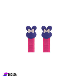 A Pair Of Hair Clips Rabbit Shape - Fuchsia and purple