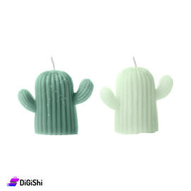 Hand Made Cactus Shape Candle - Olive And Light Green