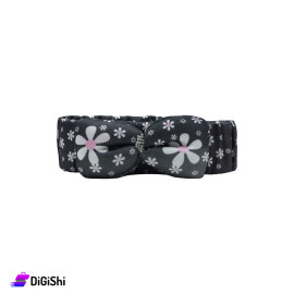 Hair Bond With Bow And Daisy Prints - Dark Gray