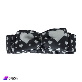Hair Bond With Bow And Hearts Prints - Dark Gray
